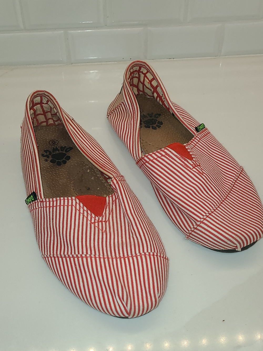Dawgs Red and White Striped Canvas Slip-Ons